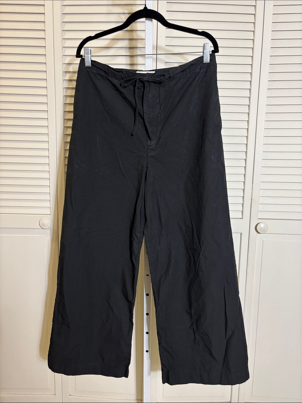 Nili Lotan Black Wide-Leg Cropped Drawstring Langenlook Pants Medium